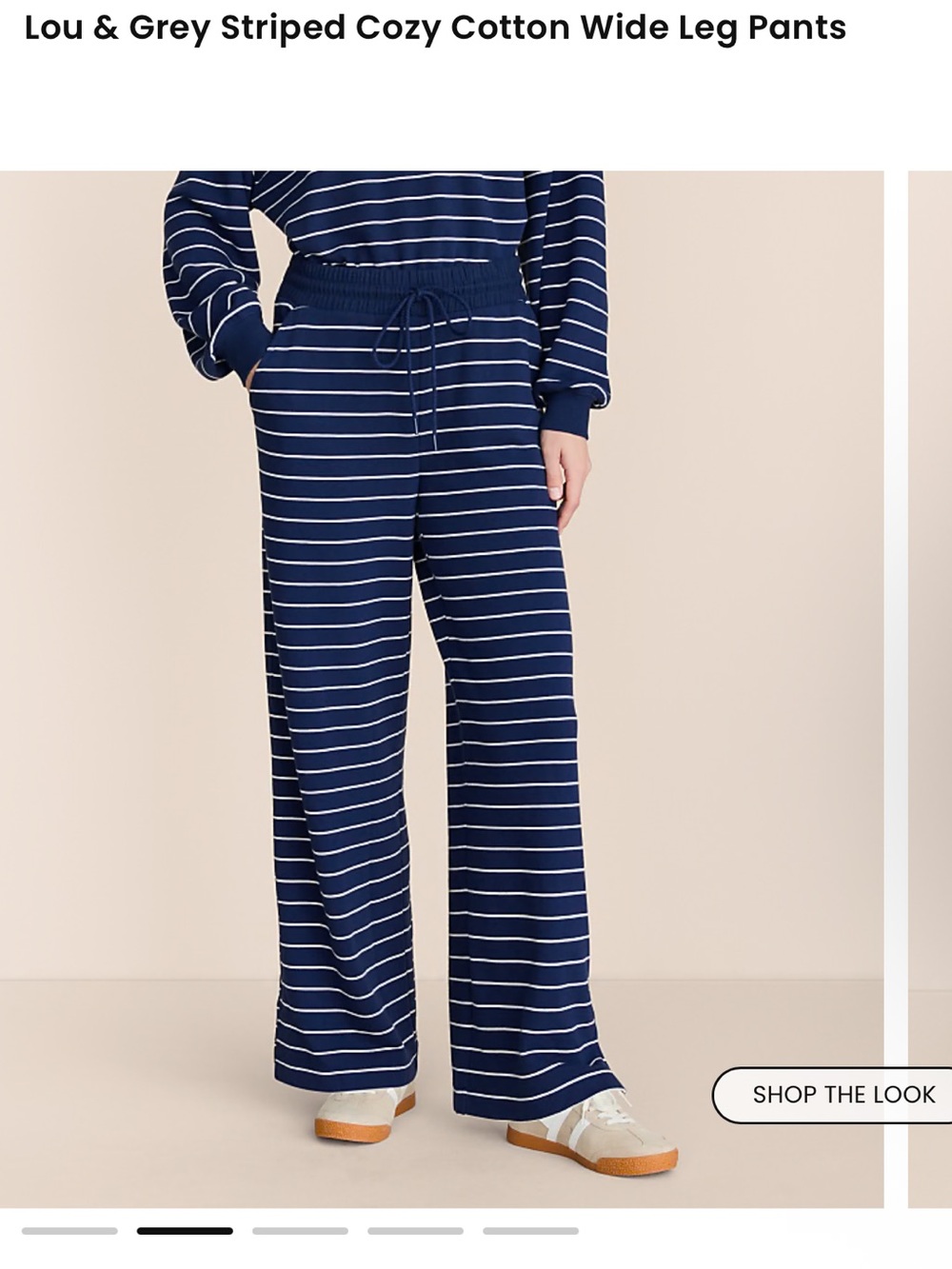 Lou & Grey cozy cotton knit Navy & White Striped Wide Leg Pants Sz M - Picture 2 of 10